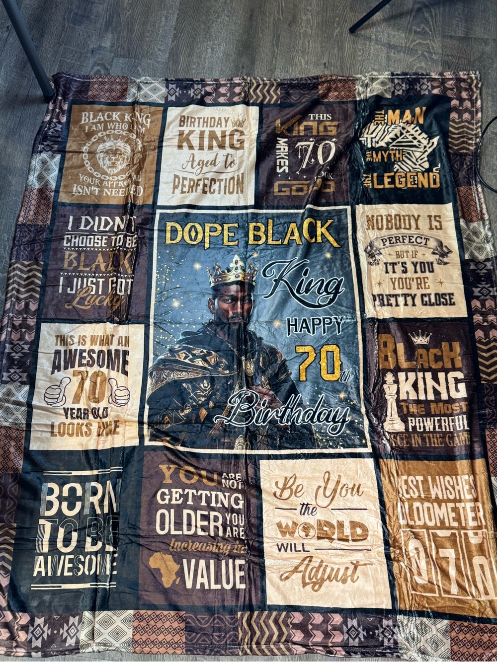 New 50x60 Dope Black King Happy 70th Birthday Throw‎ Blanket - Graphic Panel